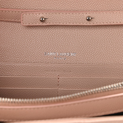 Saint Laurent Grain De Poudre Matelasse Chevron Monogram Chain Wallet Pale Pink 6 of 8
