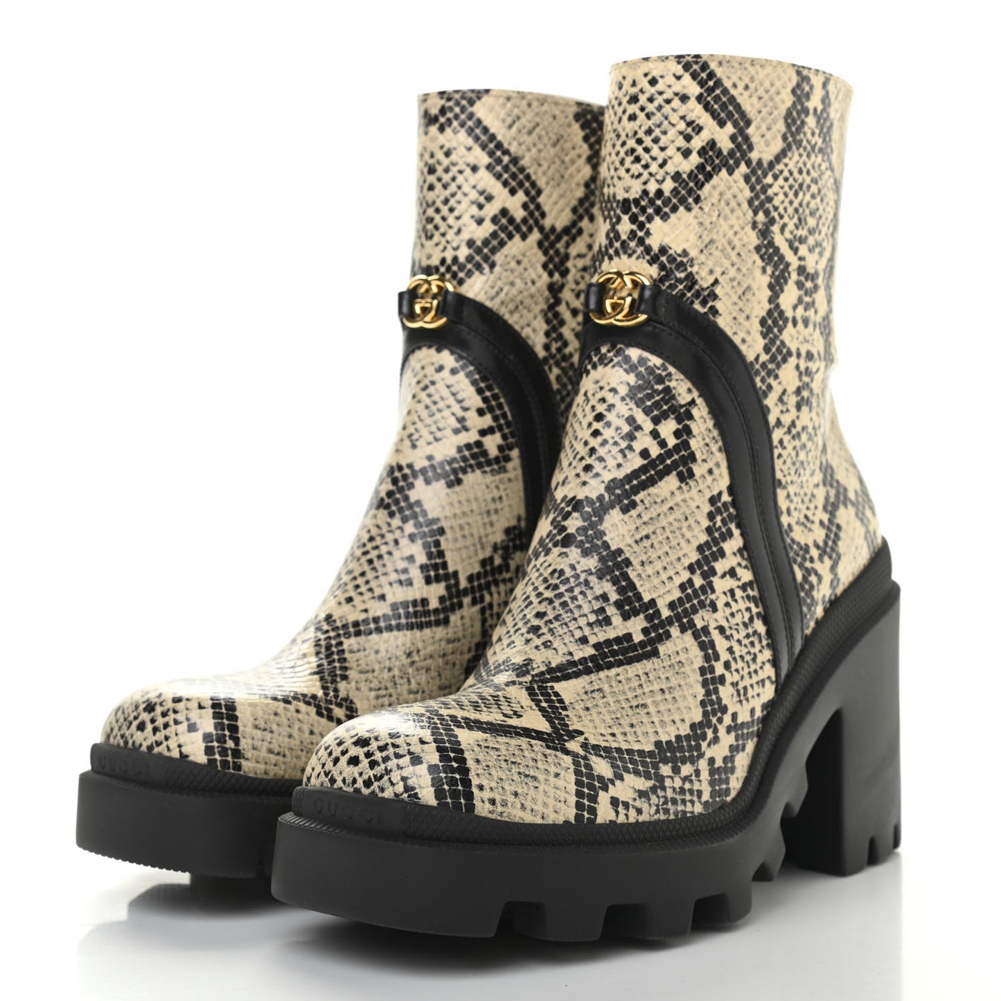 Calfskin Python Print Ankle Boots 36.5 Beige Avana Black