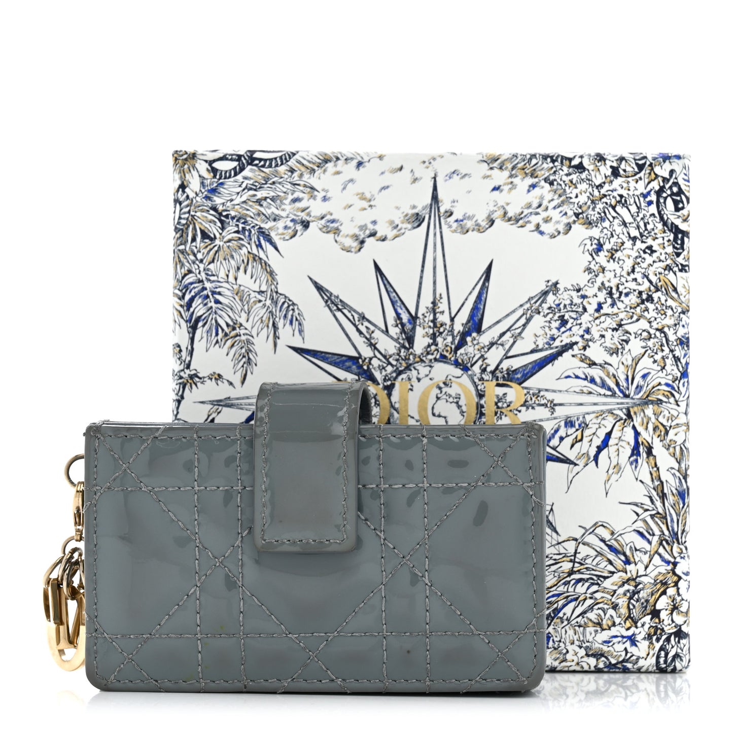 Patent Cannage Lady Dior 5 Gusset Card Holder Cloud Blue