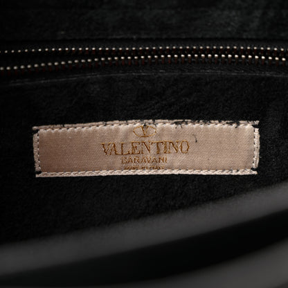 Valentino Garavani Pebbled Calfskin Turquoise Medium Guitar Strap Rockstud Rolling Flap Saddle Bag Black 6 of 12
