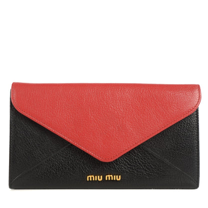 Miu Miu Goatskin Madras Bi-Color Envelope Wallet Fuoco Nero Black 1 of 8