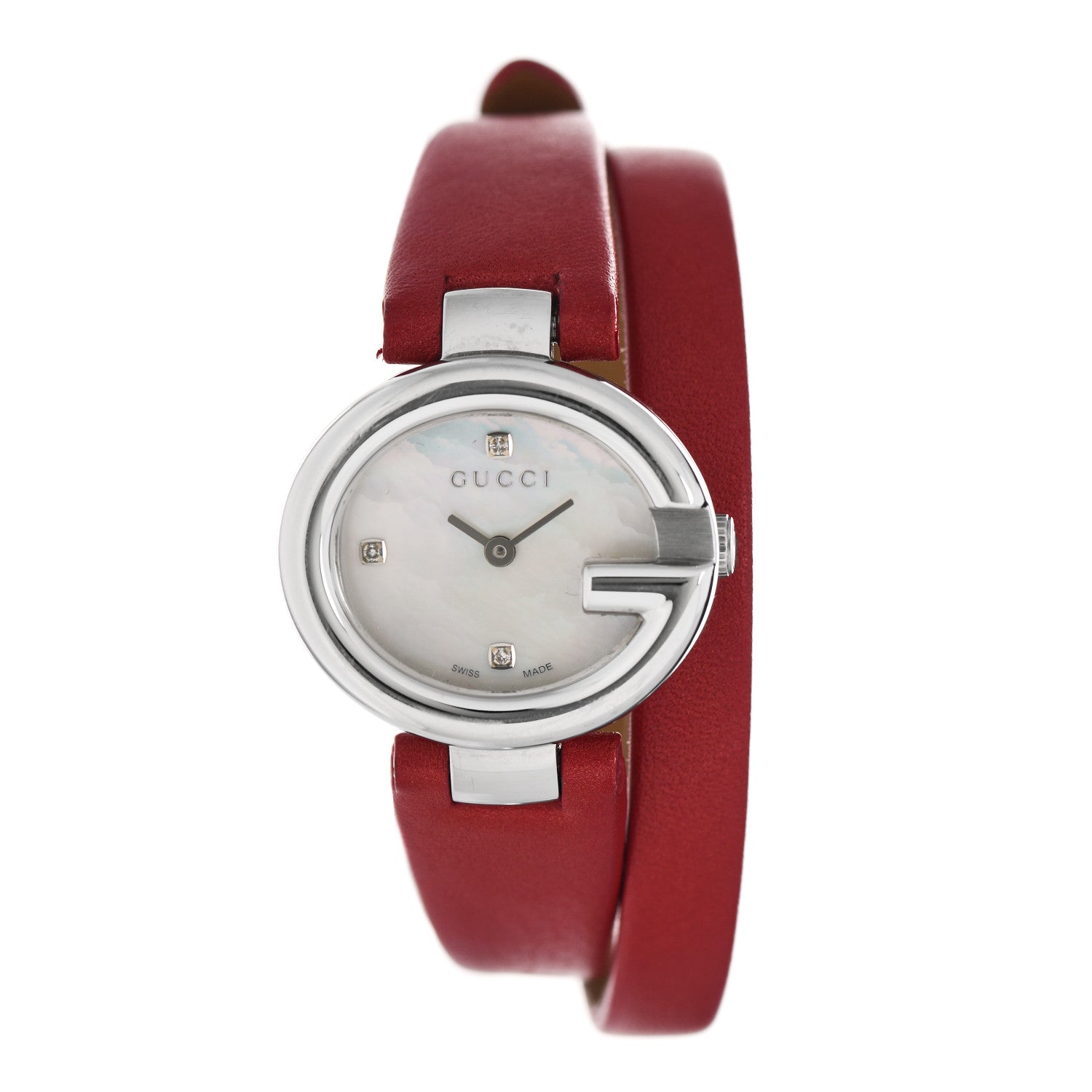 Gucci Stainless Steel Calfskin Diamond Mother of Pearl 27mm Guccissima Double Wrap Quartz Watch 1 of 6