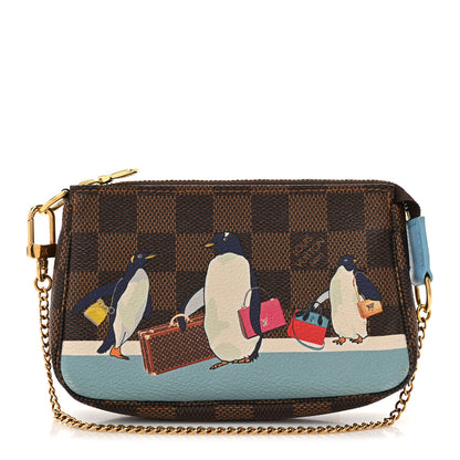 Louis Vuitton Damier Ebene 2017 Christmas Animation Penguins Mini Pochette Accessories Blue 1 of 14