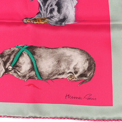 Hermes Silk Les Bassets Scarf 70 Fuchsia Etoupe Vert 2 of 4