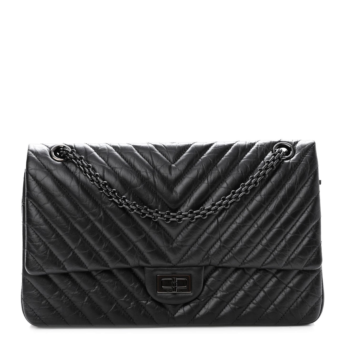 Aged Calfskin Chevron Quilted 2.55 Reissue 226 So Black