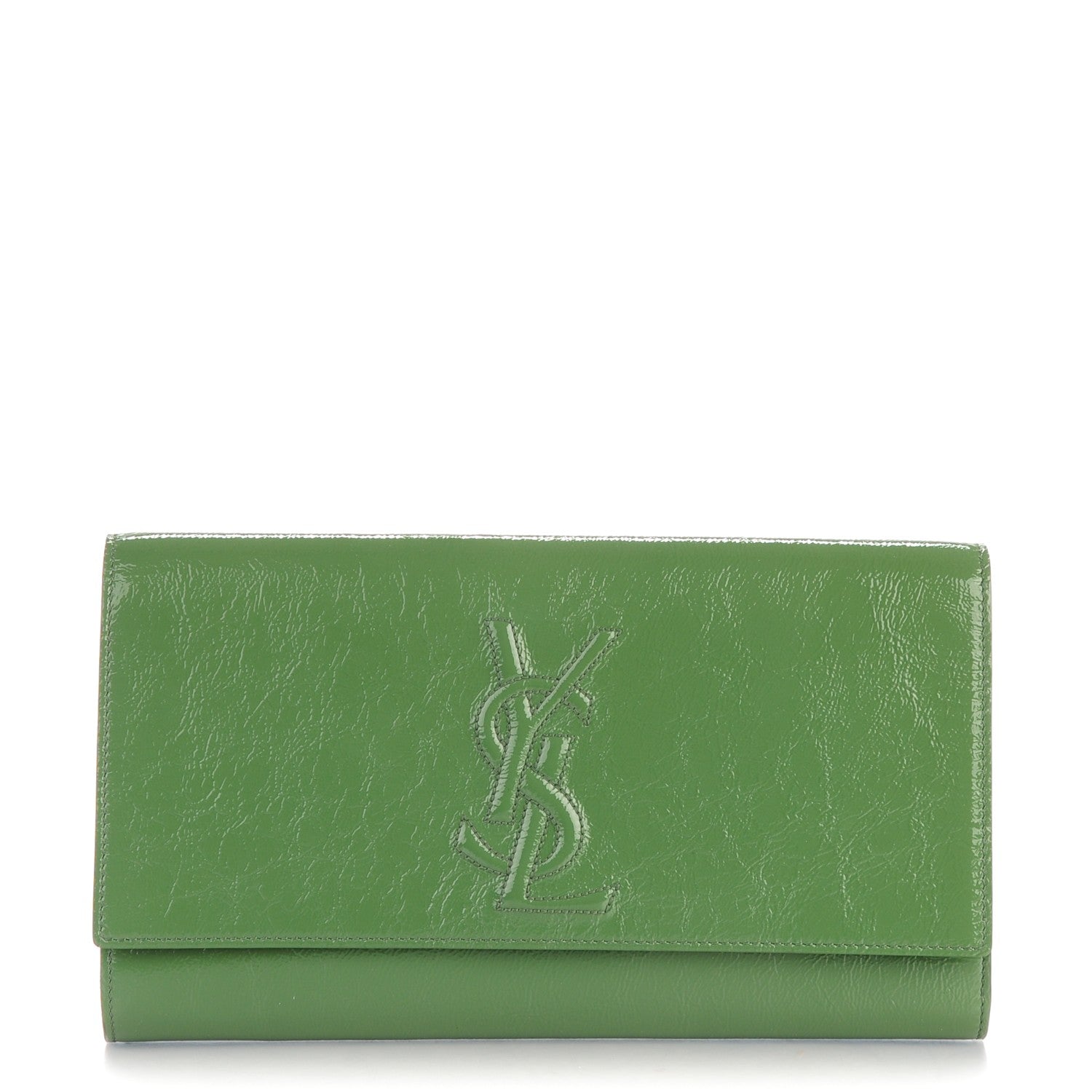 Saint Laurent Textured Patent Large Belle De Jour Clutch Green 1 of 7