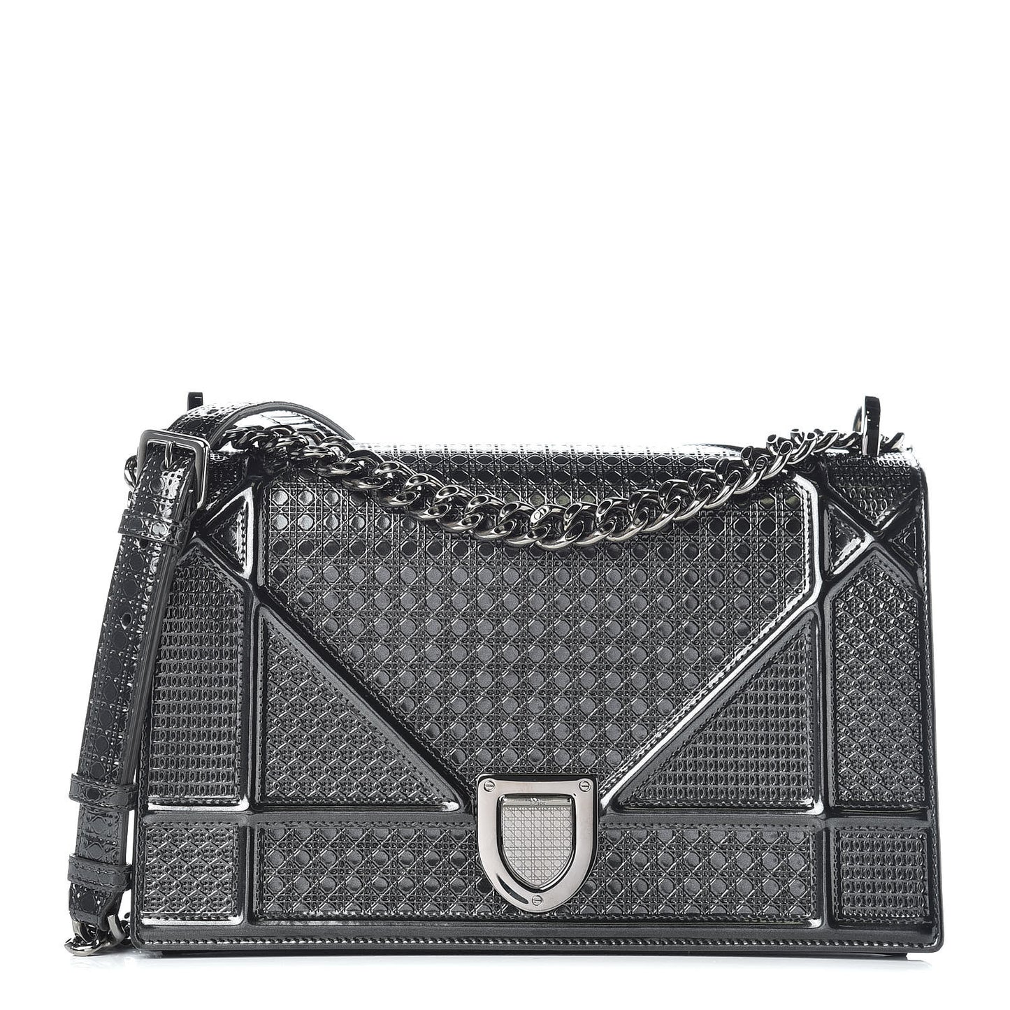 Metallic Patent Micro-Cannage Medium Diorama Flap Bag Graphite