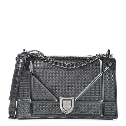 Christian Dior Metallic Patent Micro-Cannage Medium Diorama Flap Bag Graphite 1 of 14