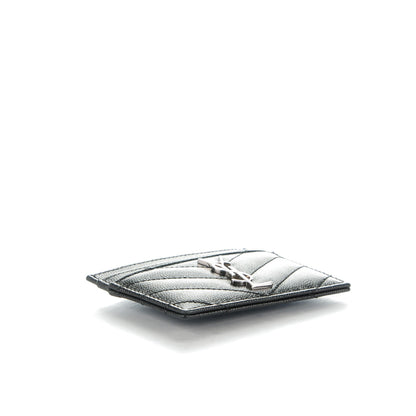 Saint Laurent Grain De Poudre Matelasse Chevron Monogram Credit Card Case Black 4 of 7
