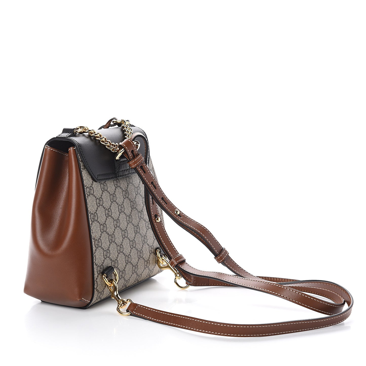 GG Supreme Monogram Calfskin Padlock Backpack Beige Cuir Black