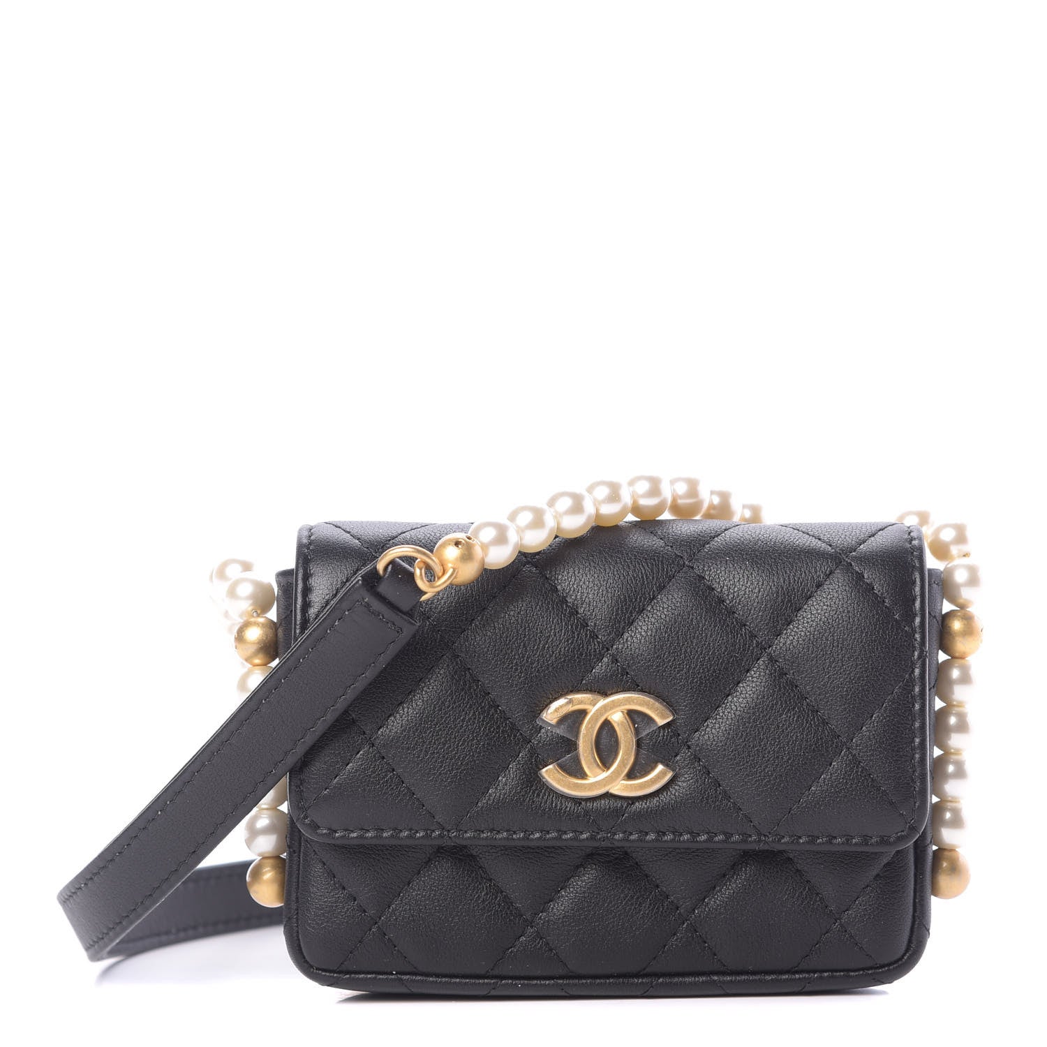 Chanel Calfskin Quilted About Pearls Card Holder Flap With Chain Black 1 of 11