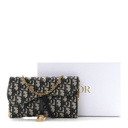 Christian Dior Oblique Saddle Chain Long Wallet Blue 15 of 15