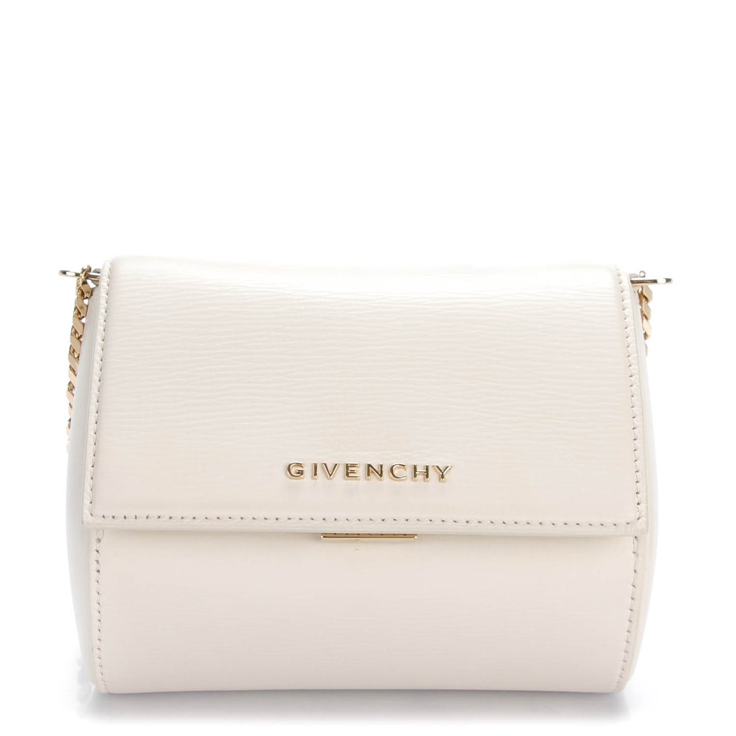 Textured Calfskin Micro Pandora Box Clutch Ivory