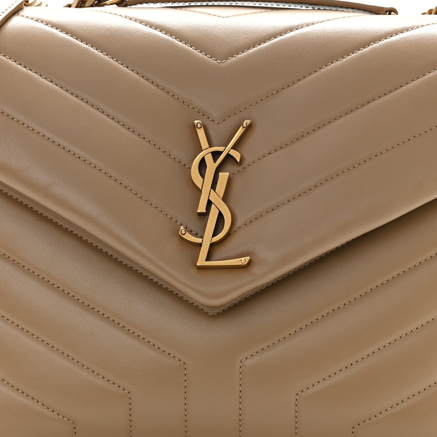 Saint Laurent Calfskin Y Quilted Monogram Medium Loulou Chain Satchel Dark Beige 9 of 11