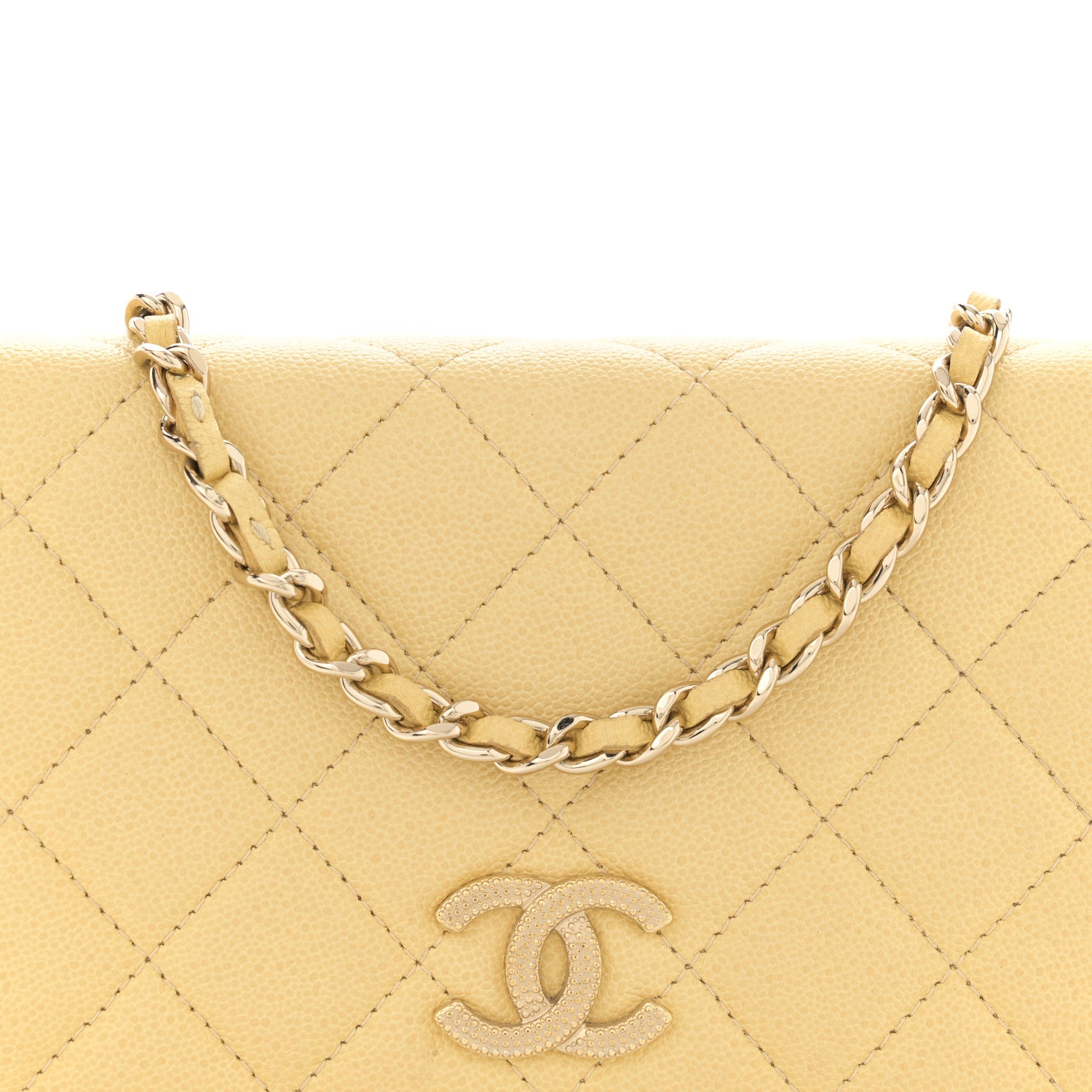 Chanel Caviar Quilted Studded CC Wallet on Chain WOC Yellow 8 of 15