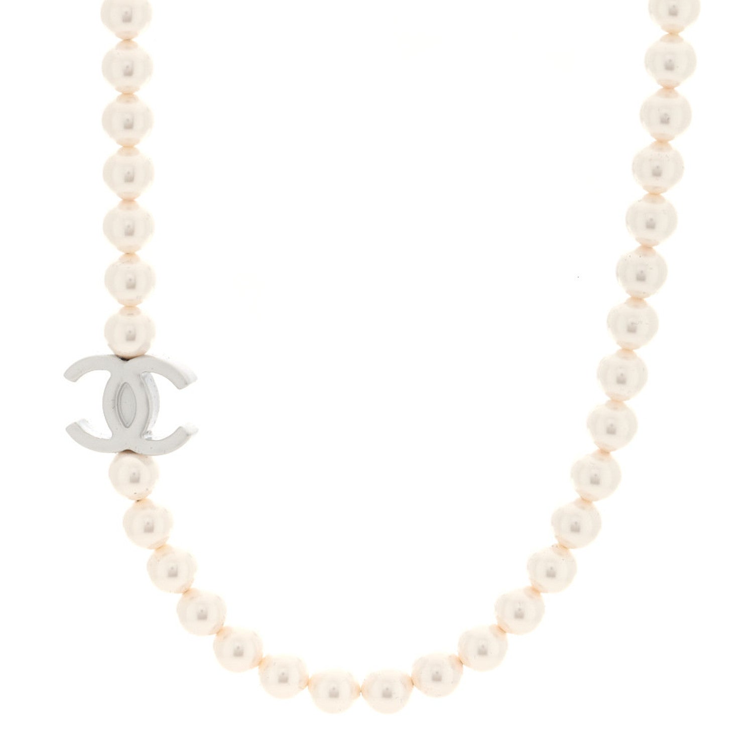 Chanel Pearl Resin CC Choker Necklace Pearly White Silver 1 of 5