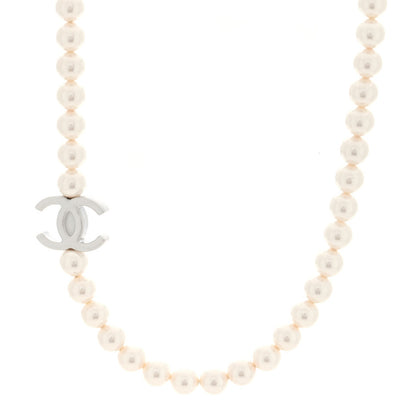 Chanel Pearl Resin CC Choker Necklace Pearly White Silver 1 of 5