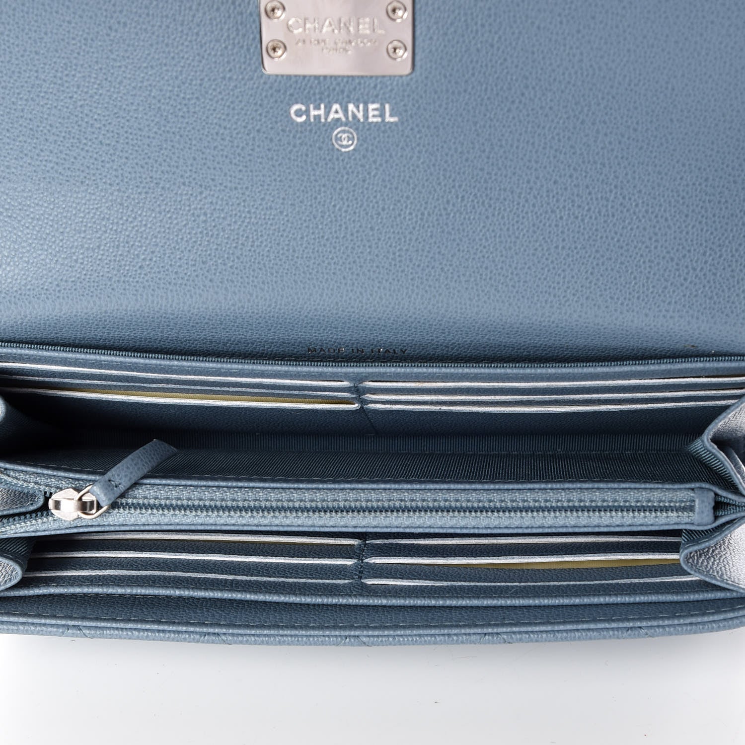 Chanel Grained Calfskin Quilted CC Box Flap Wallet Blue 8 of 11