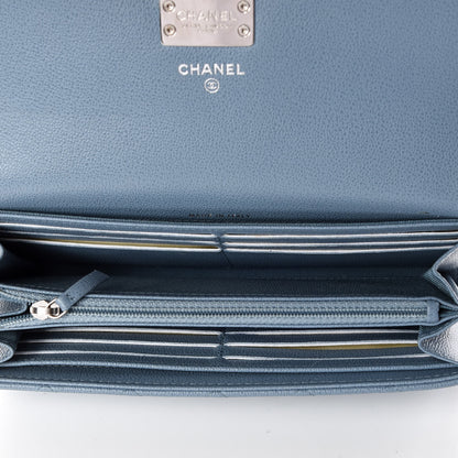 Chanel Grained Calfskin Quilted CC Box Flap Wallet Blue 8 of 11