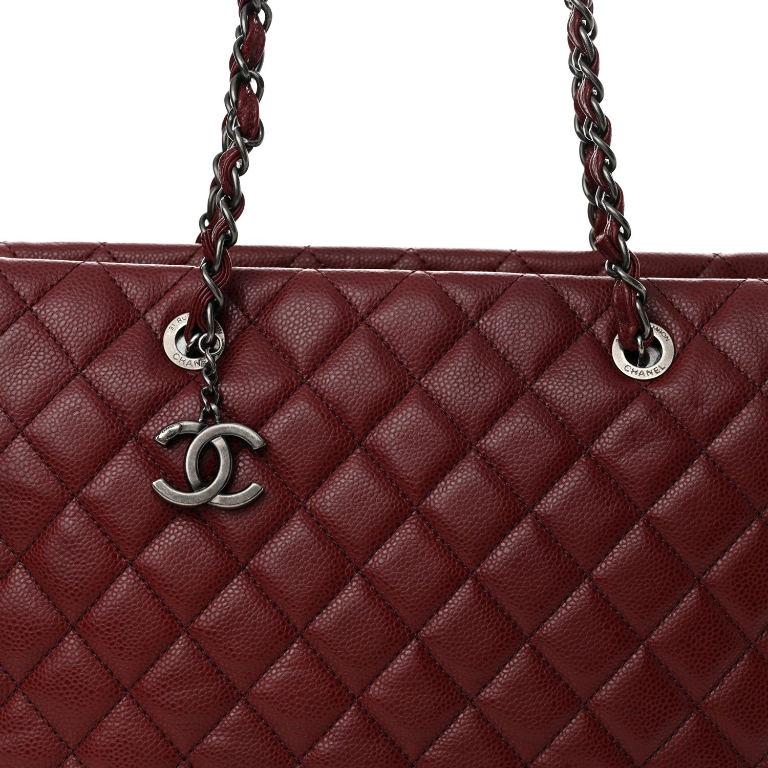 Chanel Caviar Quilted City Shopping Tote Dark Red 9 of 12