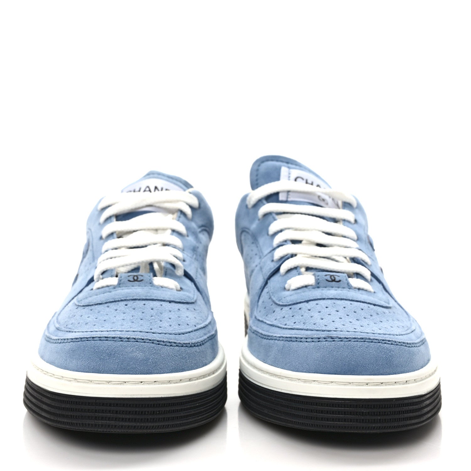 Chanel Suede Calfskin Womens CC Sneakers 41 Blue 2 of 8