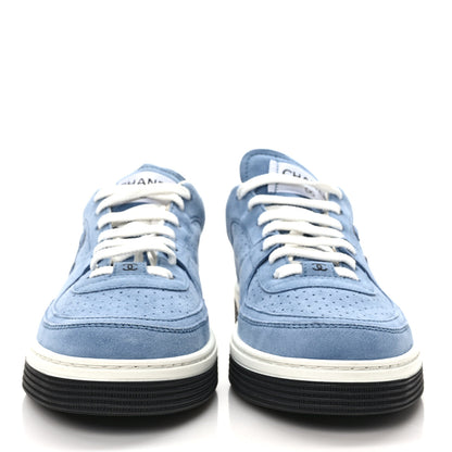 Chanel Suede Calfskin Womens CC Sneakers 41 Blue 2 of 8