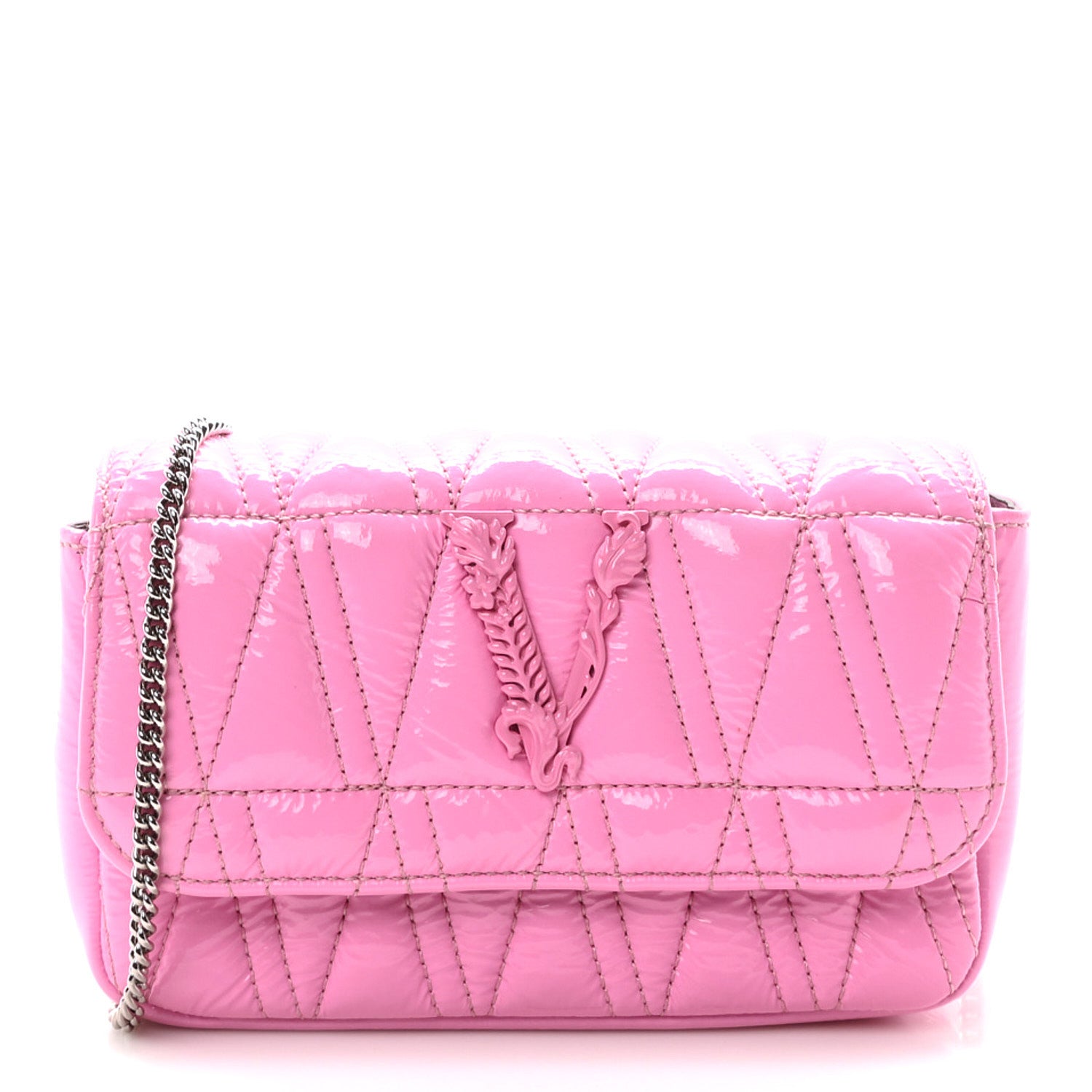 Versace Patent Quilted Virtus Tonal Evening Bag Pink 1 of 10