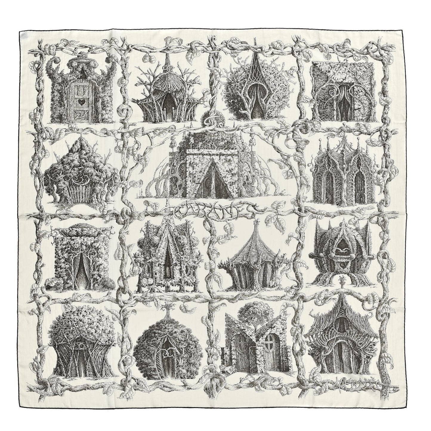 Cashmere Silk Les Cabanes Shawl 140 White Sepia
