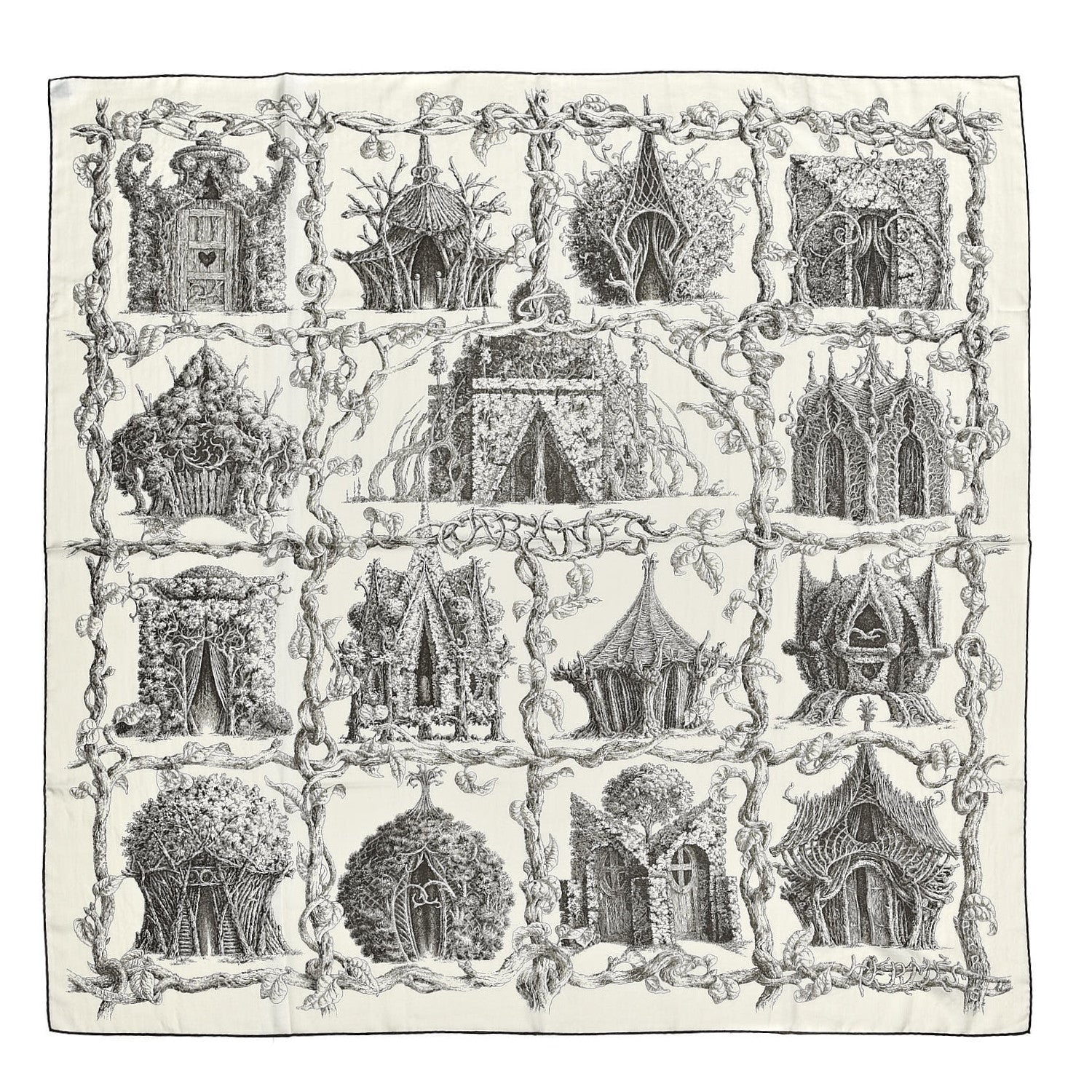 Hermes Cashmere Silk Les Cabanes Shawl 140 White Sepia 1 of 3