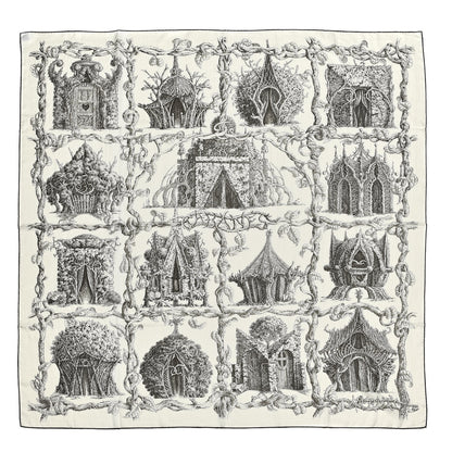 Hermes Cashmere Silk Les Cabanes Shawl 140 White Sepia 1 of 3