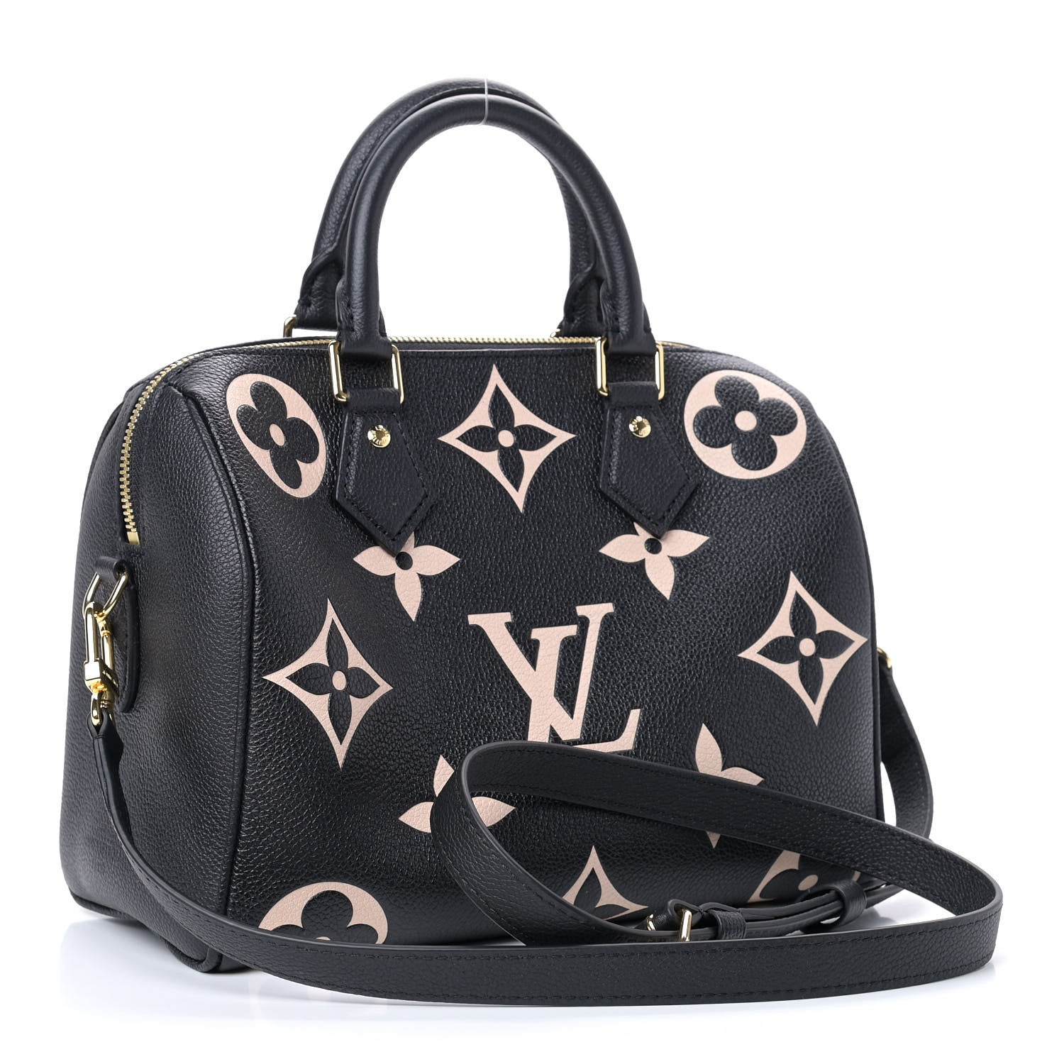 Louis Vuitton Empreinte Monogram Giant Speedy Bandouliere 25 Black Beige 3 of 8