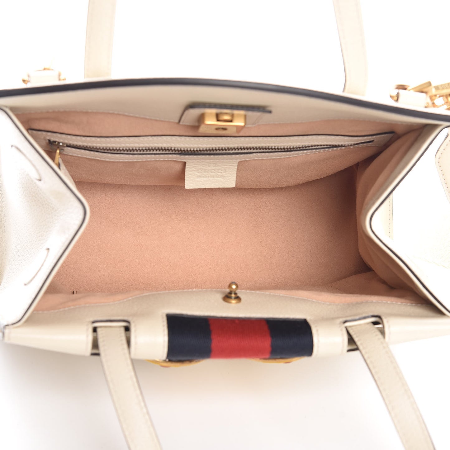 Grained Calfskin Web Stripe Butterfly Medium Totem Top Handle Bag White