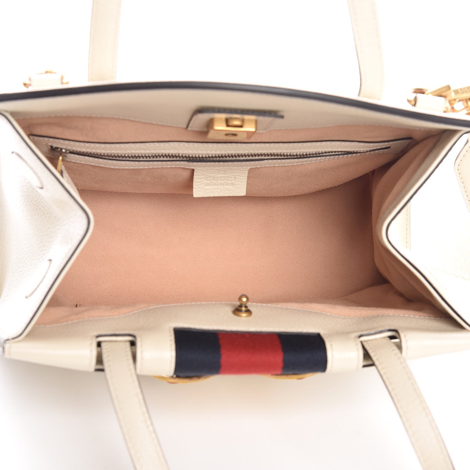 Gucci Grained Calfskin Web Stripe Butterfly Medium Totem Top Handle Bag White 6 of 10