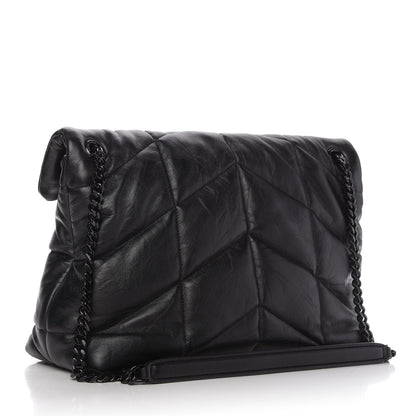 Saint Laurent Lambskin Quilted Medium Loulou Puffer Monogram Chain Satchel Black 3 of 11