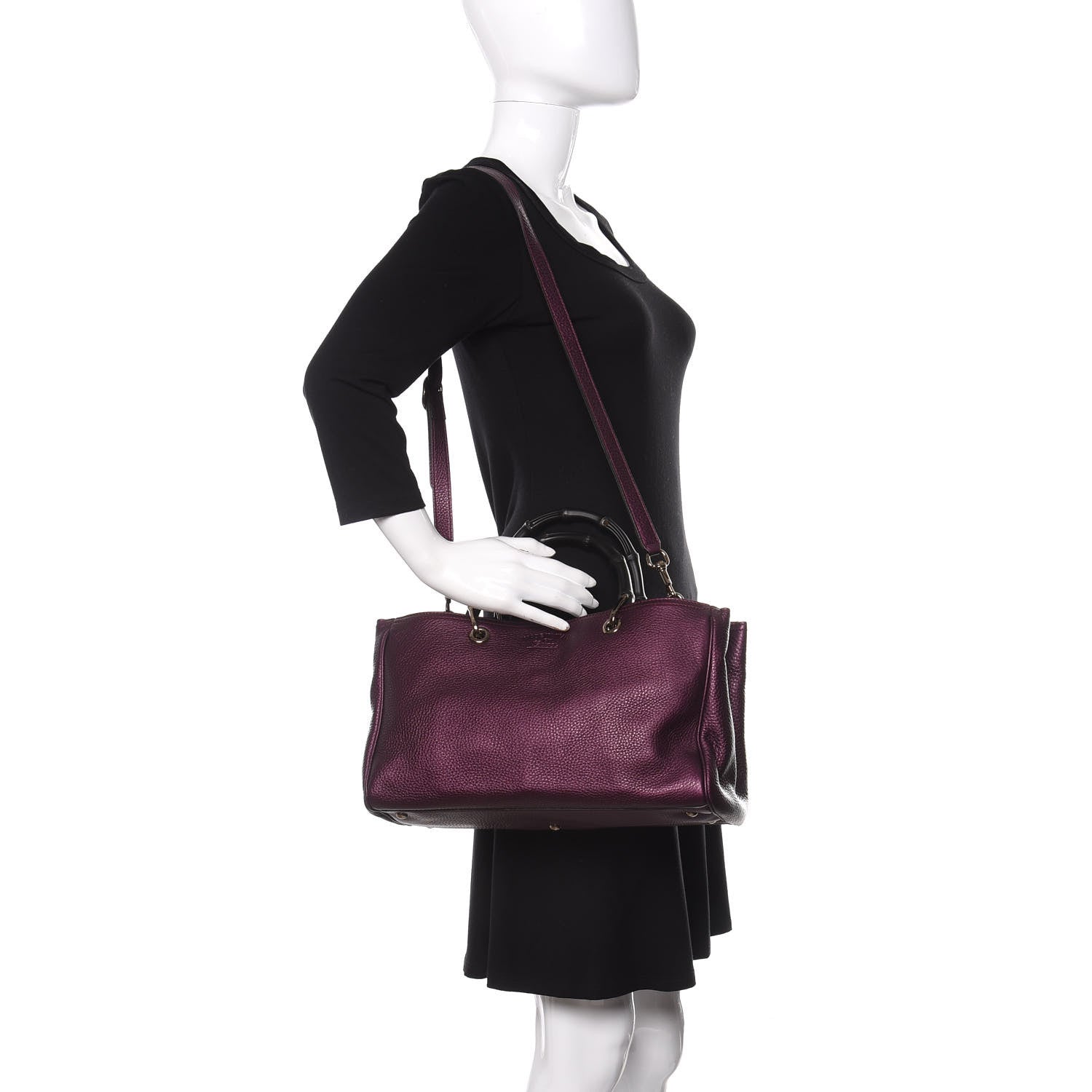 Gucci Pebbled Calfskin Medium Bamboo Shopper Tote Purple 2 of 11