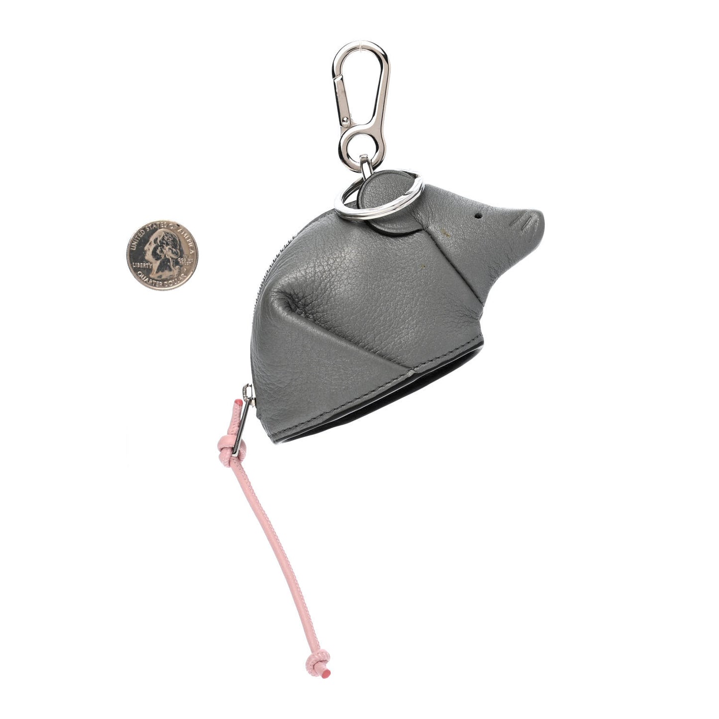 Calfskin Mouse Coin Pouch Bag Charm Key Holder Gunmetal