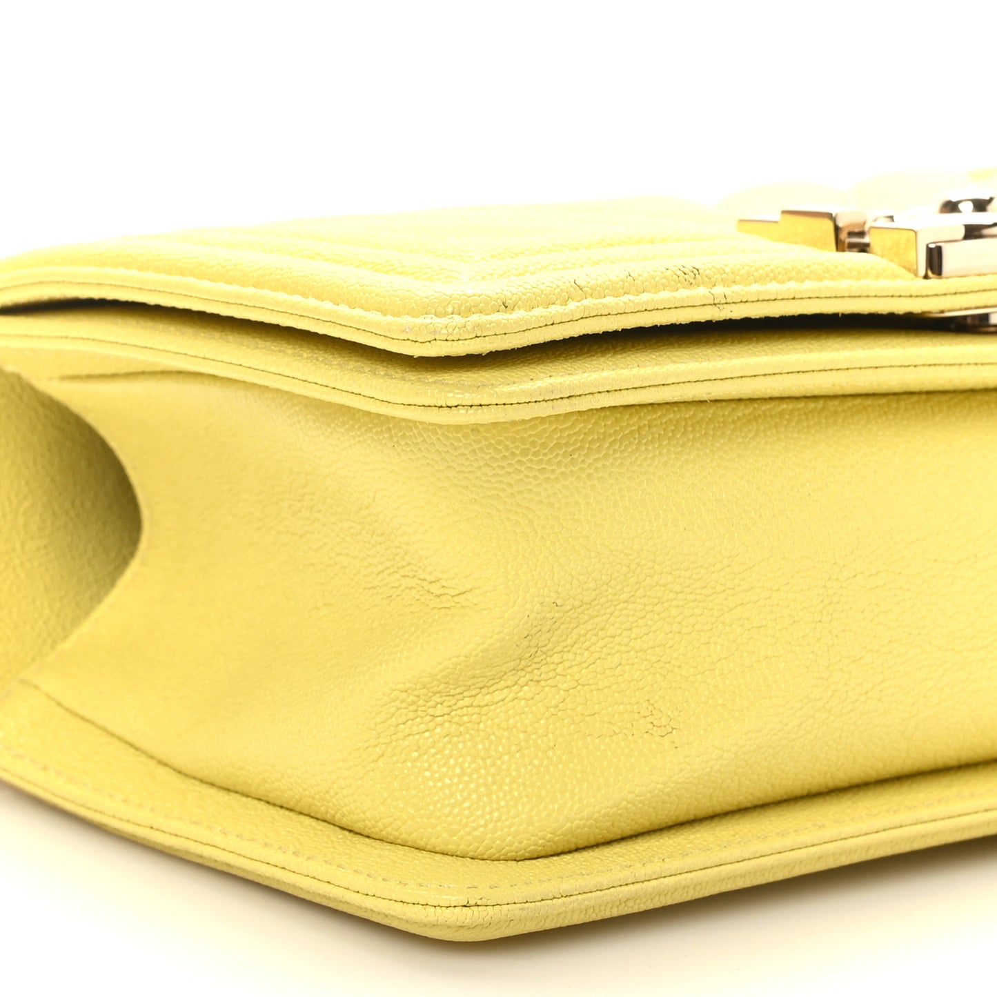Caviar Chevron Quilted Small Boy Flap Yellow