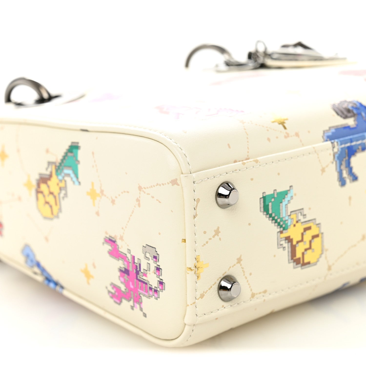 Christian Dior Calfskin Pixel Zodiac Mini Lady Dior White