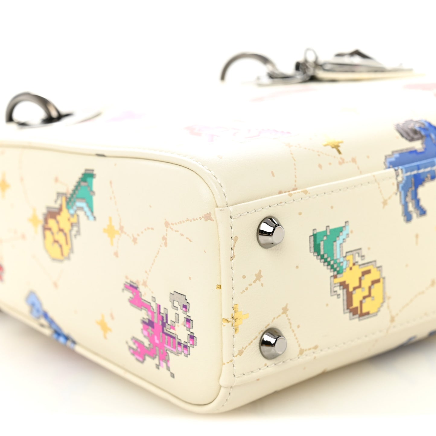 Calfskin Pixel Zodiac Mini Lady Dior White Multicolor