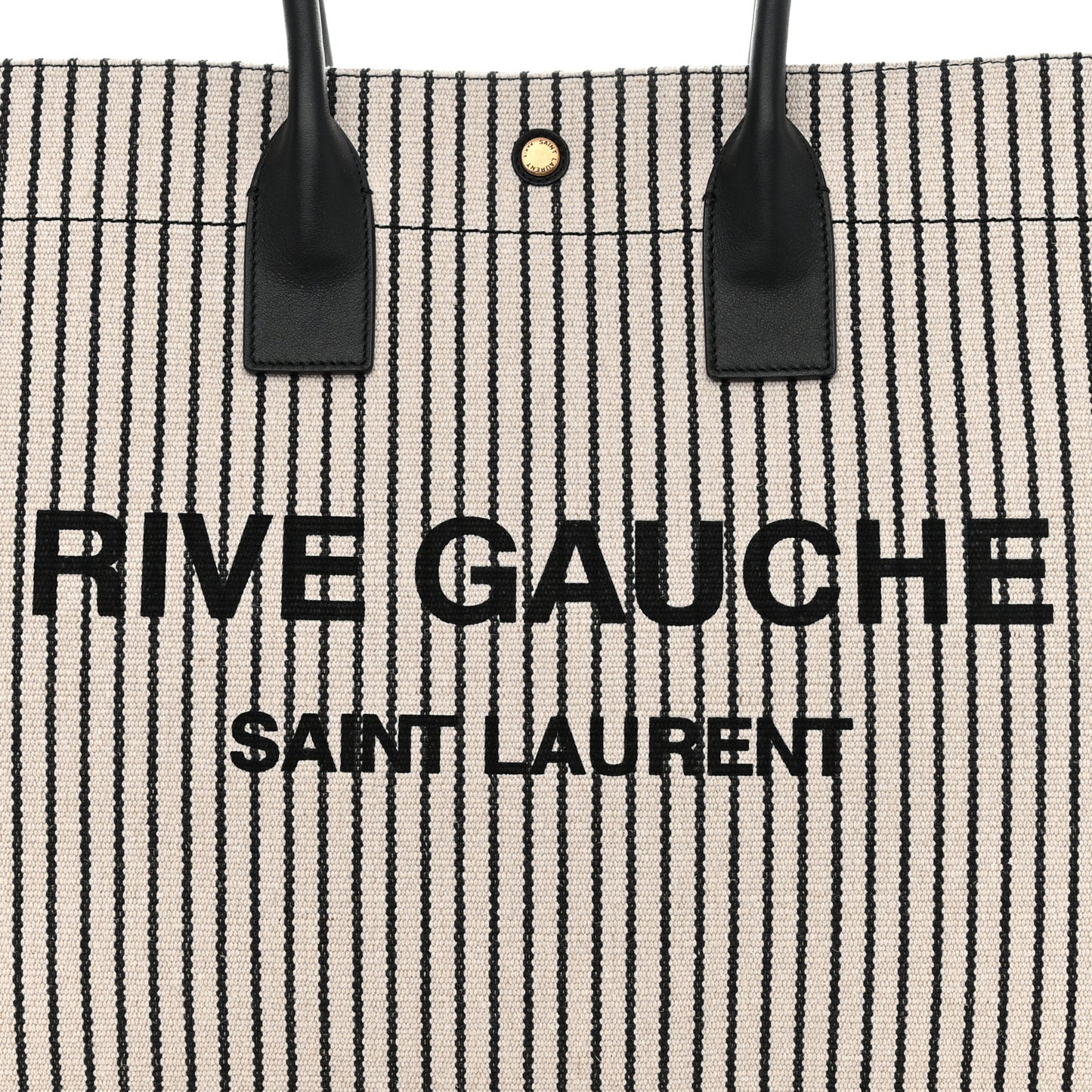 SAINT LAURENT Embroidered Cotton Linen Rive Gauche Noe Tote Natural Black