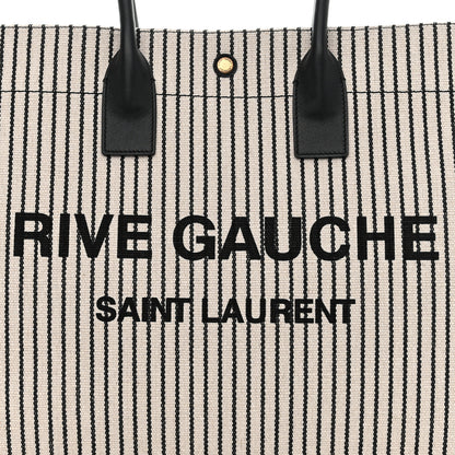 Saint Laurent SAINT LAURENT Embroidered Cotton Linen Rive Gauche Noe Tote Natural Black 8 of 10
