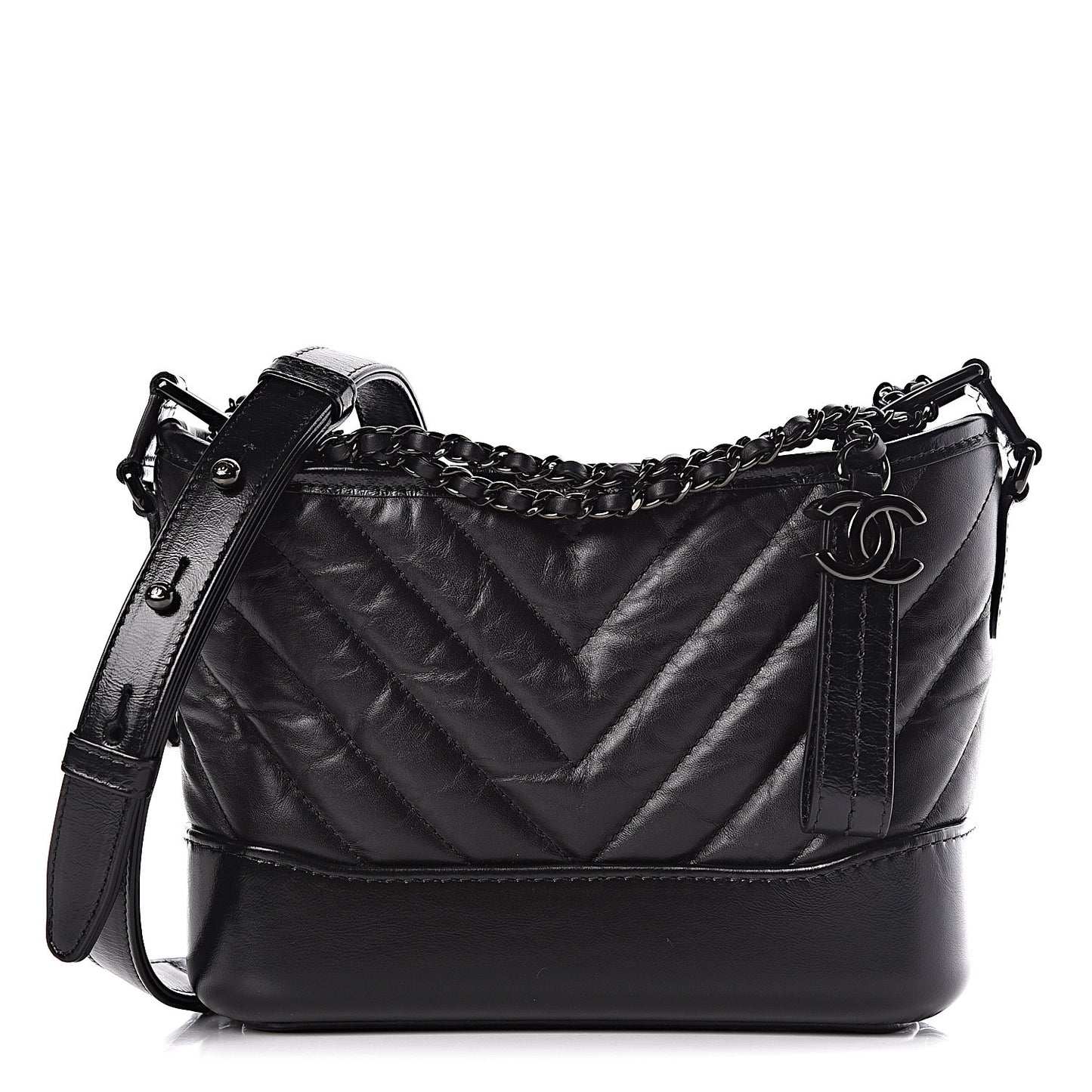 Aged Calfskin Chevron Quilted Small Gabrielle Hobo So Black