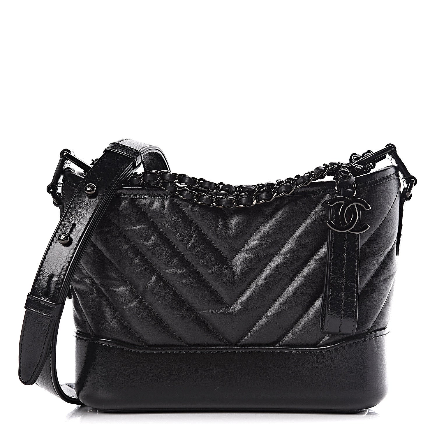 Chanel Aged Calfskin Chevron Quilted Small Gabrielle Hobo So Black 1 of 10