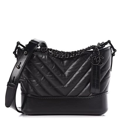 Chanel Aged Calfskin Chevron Quilted Small Gabrielle Hobo So Black 1 of 10
