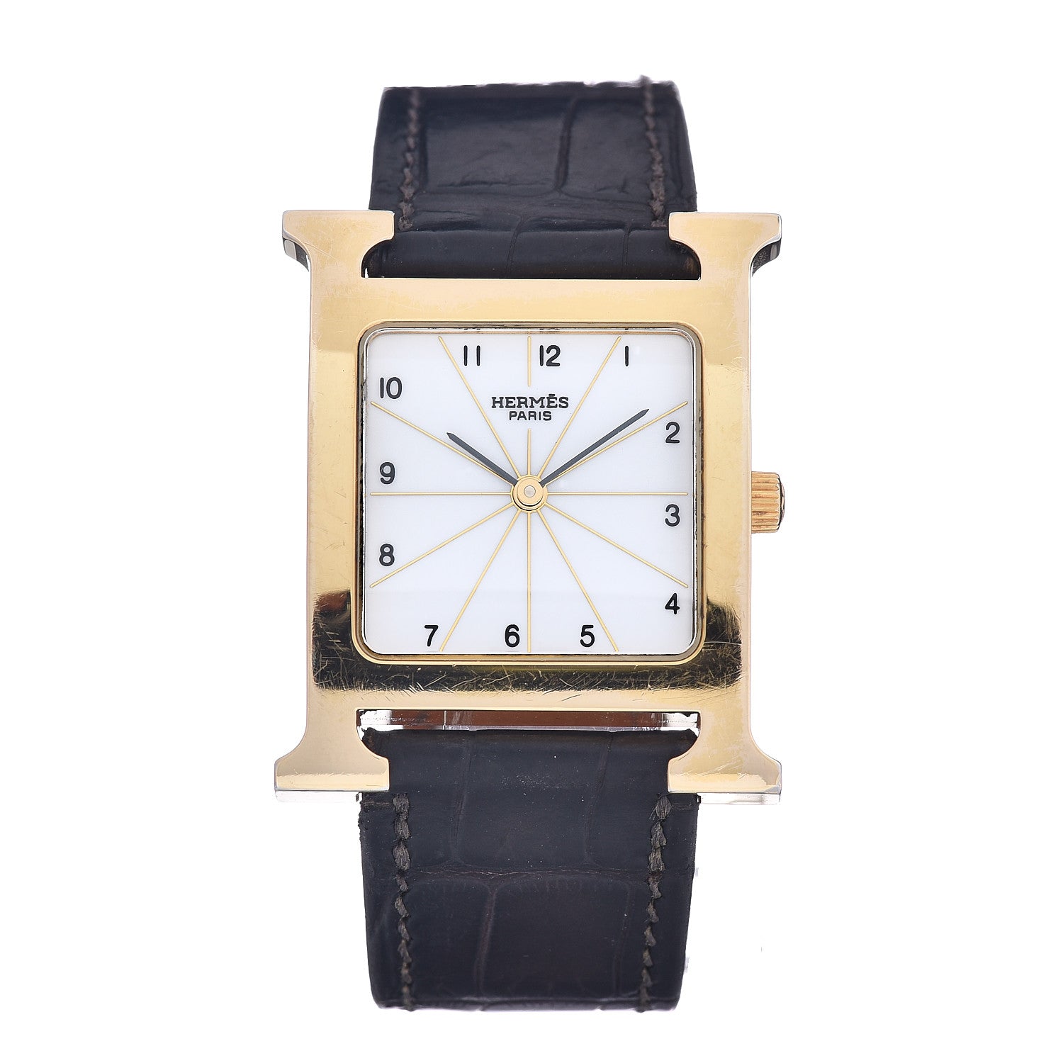 Hermes Stainless Steel Alligator 26mm Heure H Hour Quartz Watch Noir 1 of 8