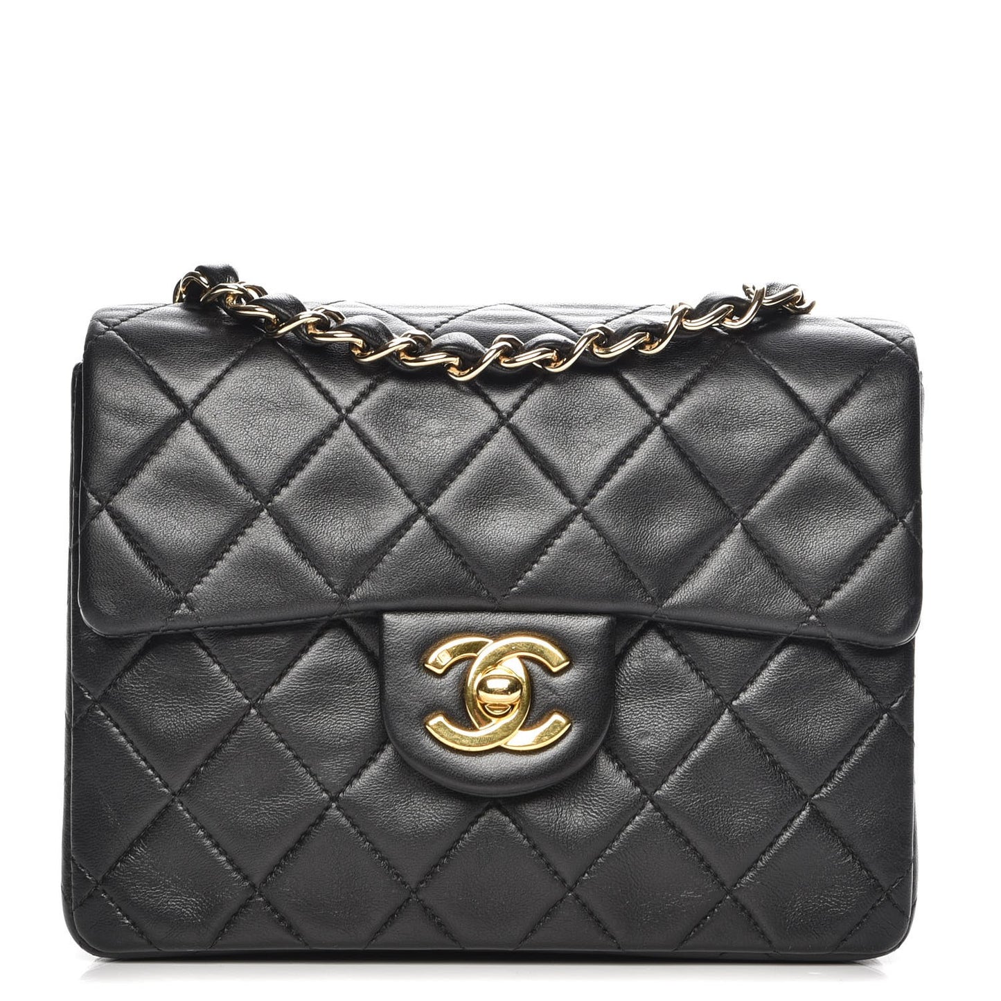 Lambskin Quilted Mini Square Flap Black