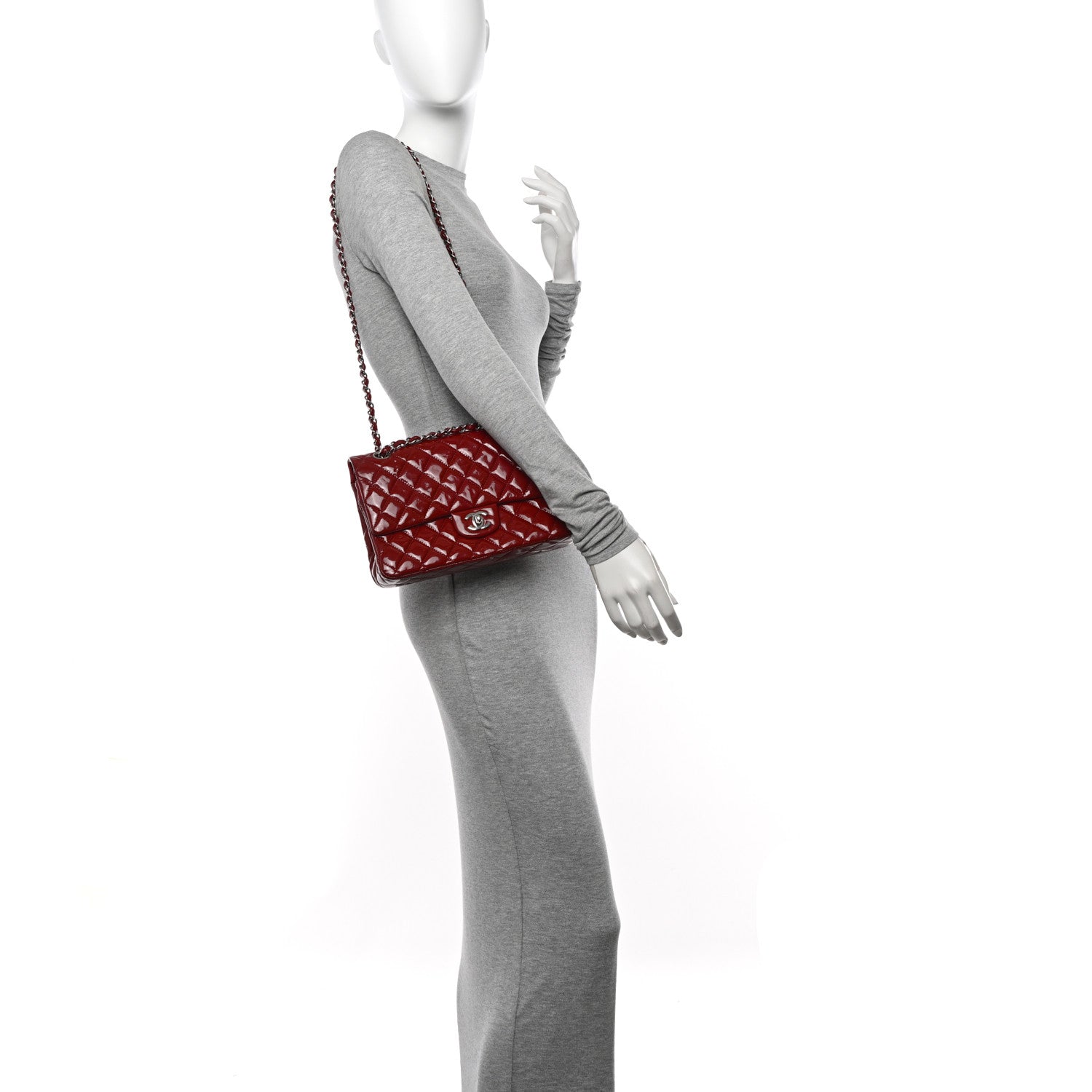 Chanel Patent Calfskin Quilted Medium Double Flap Dark Red 2 of 18