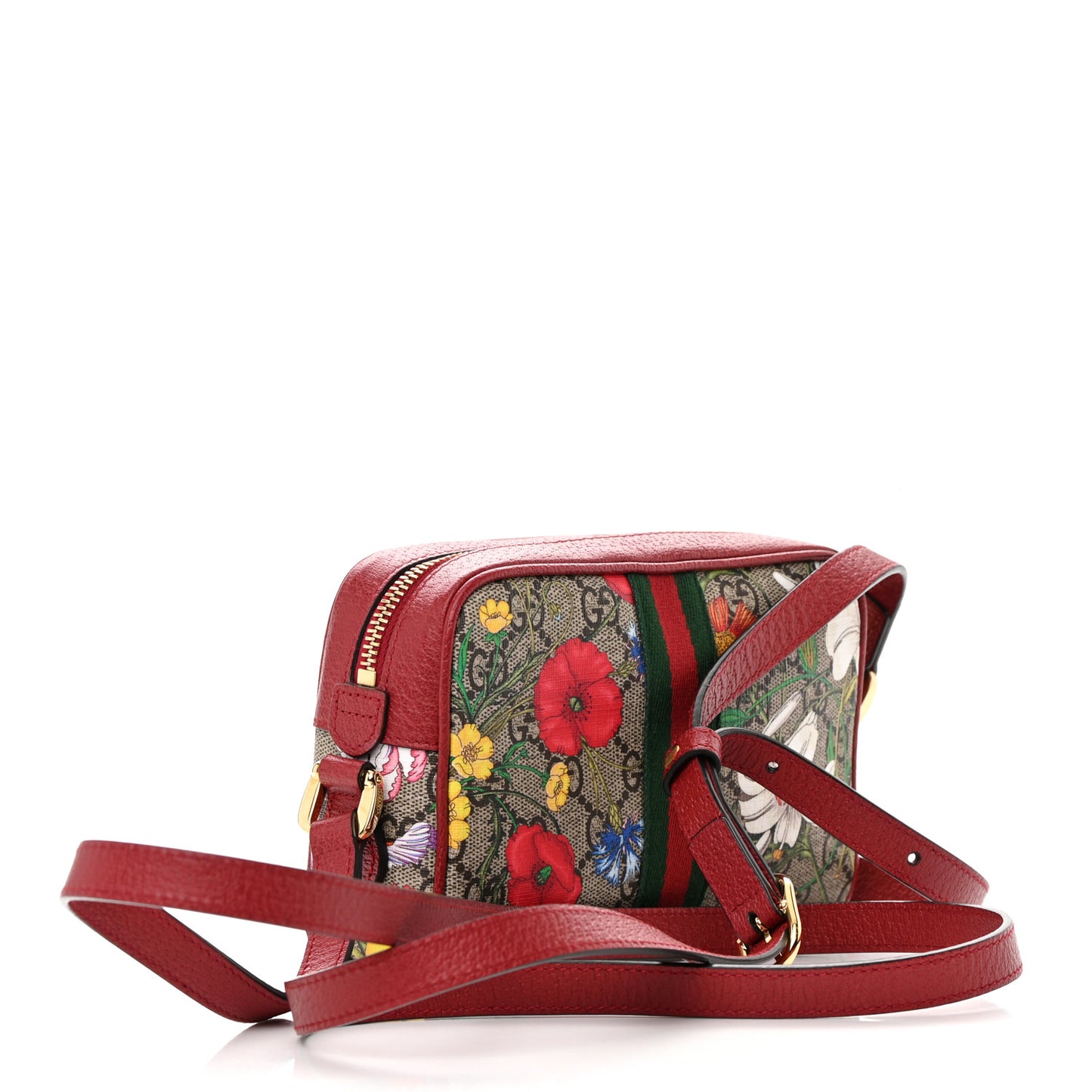 GG Supreme Monogram Flora Web Mini Ophidia Shoulder Bag Red