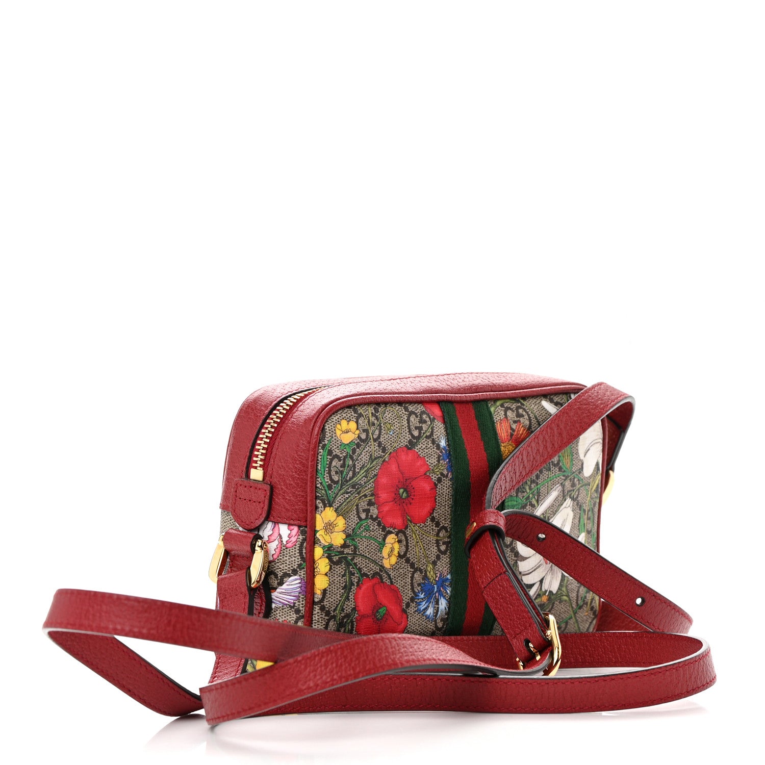 Gucci GG Supreme Monogram Flora Web Mini Ophidia Shoulder Bag Red 3 of 11