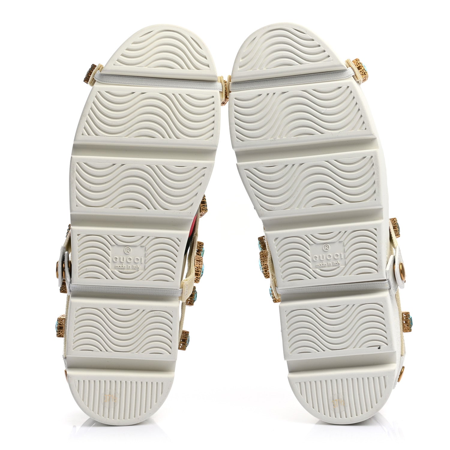 Gucci Calfskin Removable Crystals Bee Embroidered Ace Platform Sneakers 37.5 White 5 of 8